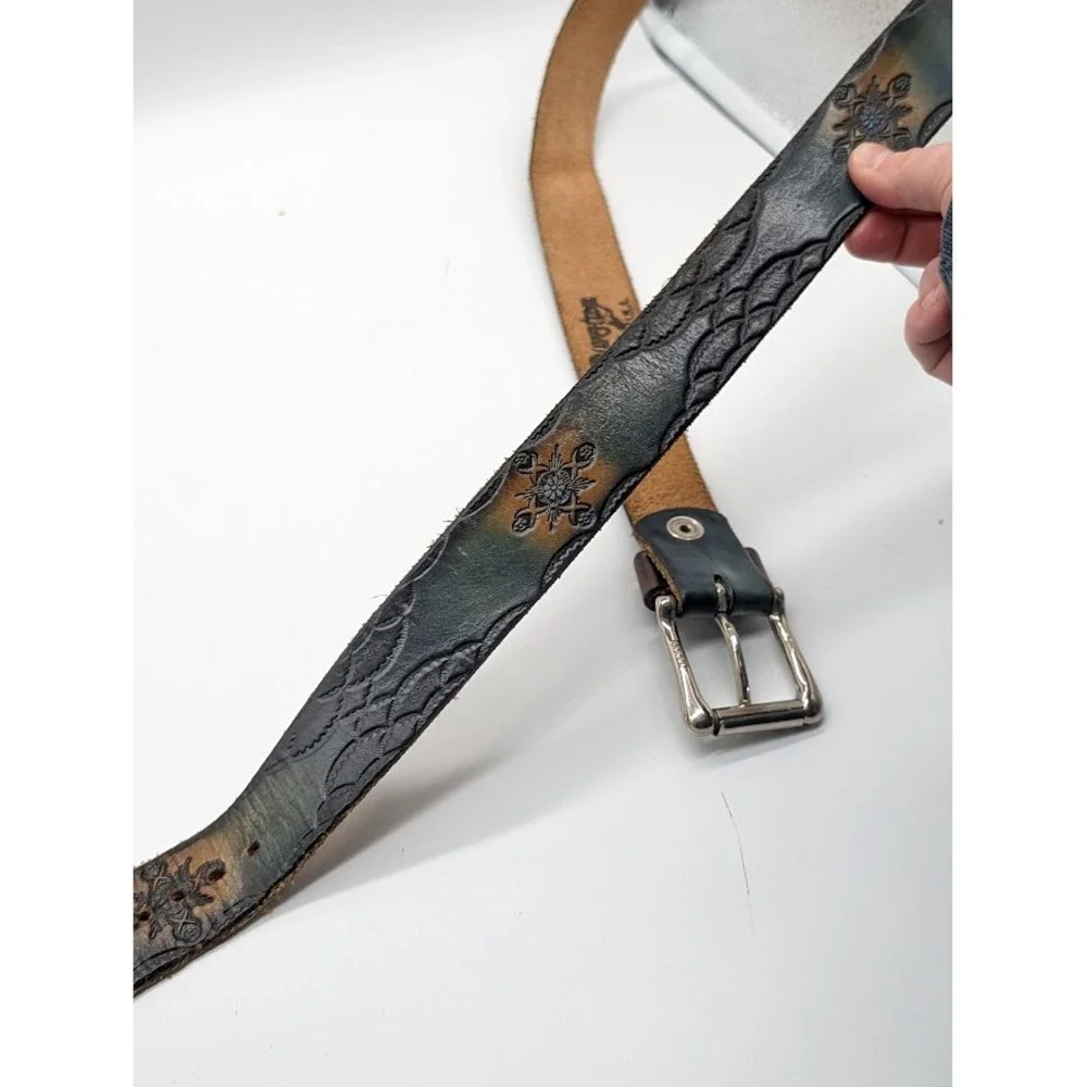 Raw Hyd Leather Belt Men's Size 46 Embossed Floral Western Made USA Cowboy Rodeo